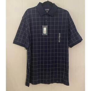 NWT Roundtree & Yorke Navy Blue Short Sleeve Polo Silky Finish 100% Cotton Large